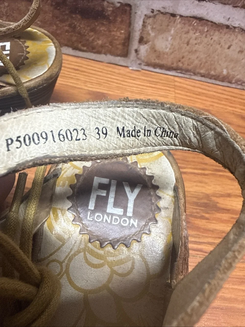 Fly London Yexa Tan Metallic Lace Up Wedge Sandals Size 39 (US 8)